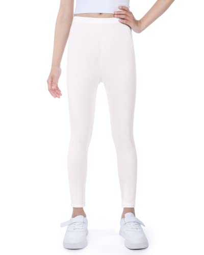 Auranso Leggings Mädchen Sport Baumwolle Kinder Hosen Lange Blickdicht 134-140 Weiß von Auranso