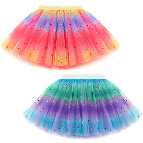 Auranso 2er-Pack Tüllrock Kinder Ballettrock Minirock Prinzessin Tanzkleid Mädchen 6-8 Jahre Regenbogen A von Auranso