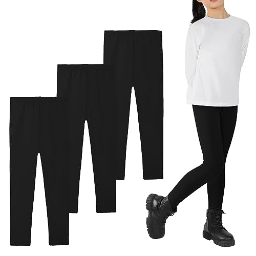 Auranso Leggings Mädchen Baumwolle Kinder Lang Hosen Sport Yoga Pants,3er-Pack 116-122 Schwarz von Auranso