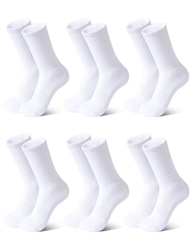Auranso 6 Paar Baumwolle Socken Kinder, Atmungsaktiv Sportsocken, Unisex Tennissocken, Socken Jungen Mädchen 31-34, 35-38 Weiß 31-34 von Auranso