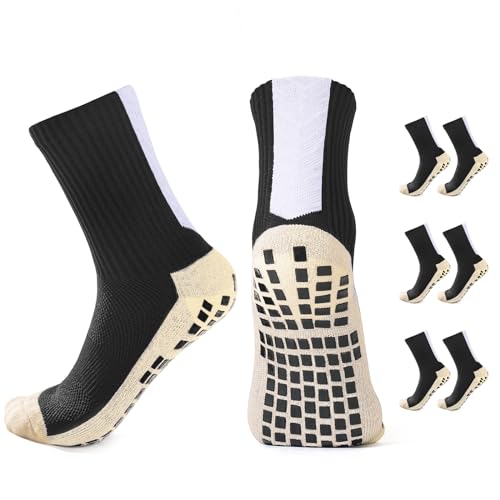 Auranso Fußballsocken Kinder Football Socks Grip Socken Fussball Jungen für Basketball Rugby Tennis 6-12 Jahre Schwarz von Auranso