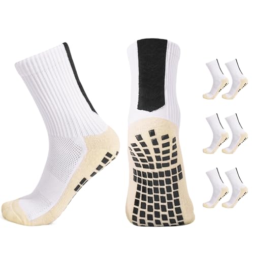 Auranso Fußballsocken Kinder Football Socks Grip Socken Fussball Jungen für Basketball Rugby Tennis 6-12 Jahre Weiß von Auranso