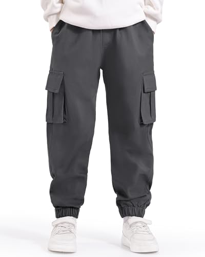 Auranso Jungen Cargohose Kinder Jogginghose Cargo Jogger Hose mit Elastischem Bund Grau 134-140 von Auranso