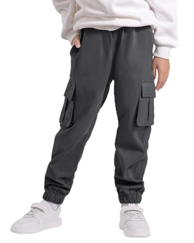 Auranso Jungen Cargohose Kinder Jogginghose Cargo Jogger Hose mit Elastischem Bund Grau 158-164 von Auranso