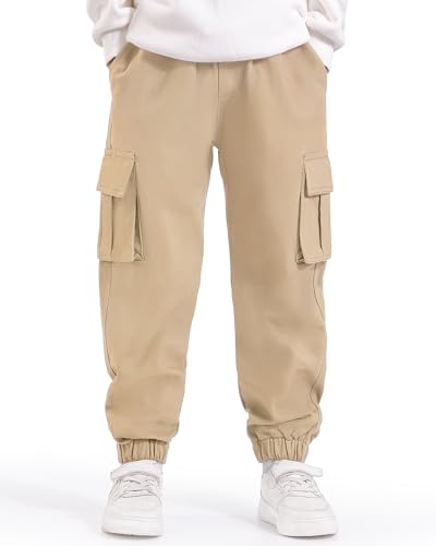 Auranso Jungen Cargohose Kinder Jogginghose Cargo Jogger Hose mit Elastischem Bund Khaki 134-140 von Auranso