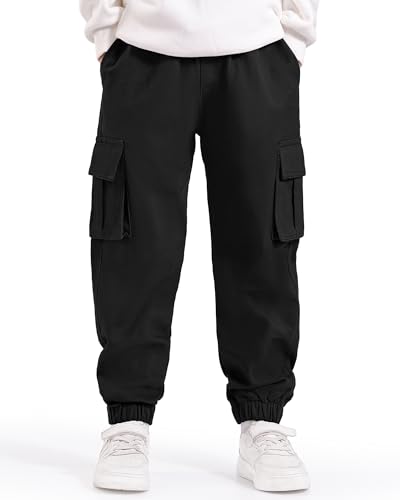 Auranso Jungen Cargohose Kinder Jogginghose Cargo Jogger Hose mit Elastischem Bund Schwarz 146-152 von Auranso