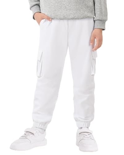 Auranso Jungen Cargohose Kinder Jogginghose Cargo Jogger Hose mit Elastischem Bund Weiß 158-164 von Auranso