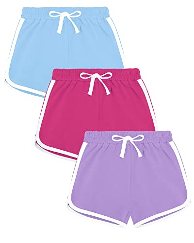 Auranso Kinder Mädchen Kurze Hose Shorts Sporthose Radlerhose Baumwolle Sommer Gym Hose Kurz 3er-Pack 12-14 Jahre Blau/Lila/Rose von Auranso