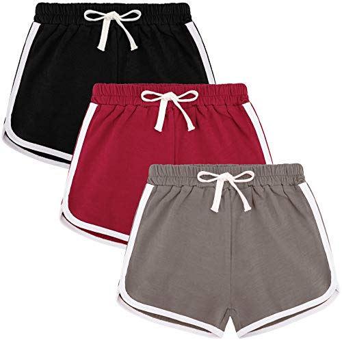 Auranso Kinder Mädchen Kurze Hose Shorts Sporthose Radlerhose Baumwolle Sommer Gym Hose Kurz 3er-Pack 12-14 Jahre Rot/Grau/Schwarz von Auranso