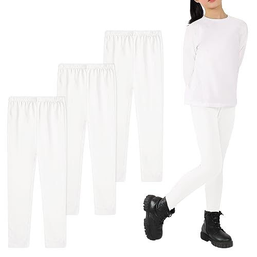 Auranso Leggings Mädchen Baumwolle Kinder Lang Hosen Sport Yoga Pants,3er-Pack 122-128 Weiß von Auranso