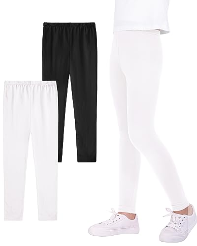 Auranso Leggings Mädchen Sport Baumwolle Kinder Hosen Lange 2er-Pack Schwarz/Weiß 122-128 122-128 Schwarz/Weiß von Auranso