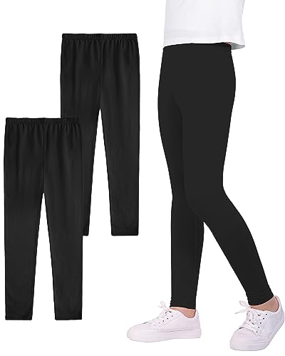 Auranso Leggings Mädchen Sport Baumwolle Kinder Hosen Lange 2er-Pack Schwarz 104-110 104-110 Schwarz von Auranso