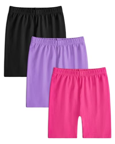 Auranso Radlerhose Kinder Shorts für Mädchen Kurze Baumwolle Leggings 3er-Pack 134-140 Schwarz/Lila/Rosa von Auranso