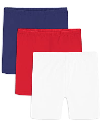 Auranso Radlerhose Mädchen Baumwolle Shorts 5-14 Jahre Kinder Kurze Leggings 3 Pack 7-8 Jahre Blau/Rot/Weiß von Auranso