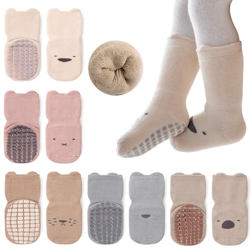 Auranso Anti Rutsch Socken Baby Stoppersocken Kinder Dicke Socken Winter Warme krabbelsocken für Mädchen Jungen 5 Paar D 3-5 Jahre von Auranso