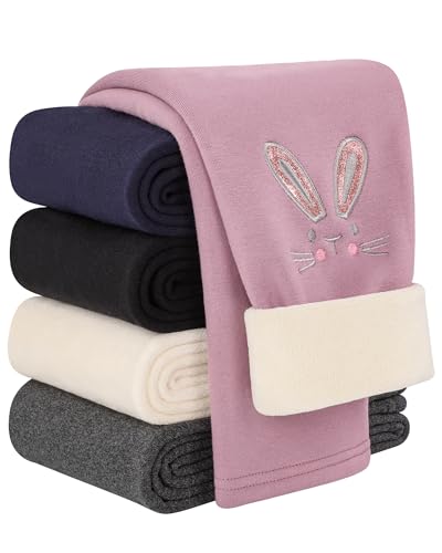 Auranso Thermo Leggings Mädchen Gefüttert Thermoleggings Kinder Hase Winter Baumwolle Warme Rosa 134-140 von Auranso