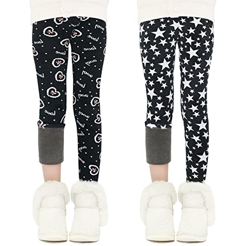 Auranso Thermo Leggings Mädchen Kinder Gefütterte Thermoleggings Winter Warme,2er-Pack Liebesherz & Pentagramm 140-146 von Auranso