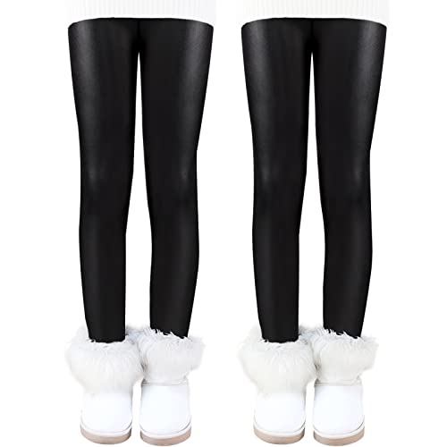 Auranso Thermo Leggings Mädchen Gefütterte Thermoleggings Warme Winter Dick Thermohose für Kinder,2er-Pack Schwarz 122-128 von Auranso