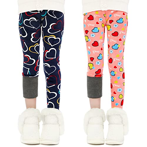 Auranso Thermo Leggings Mädchen Kinder Gefütterte Thermoleggings Winter Warme,2er-Pack Liebe Herz 104-110 von Auranso