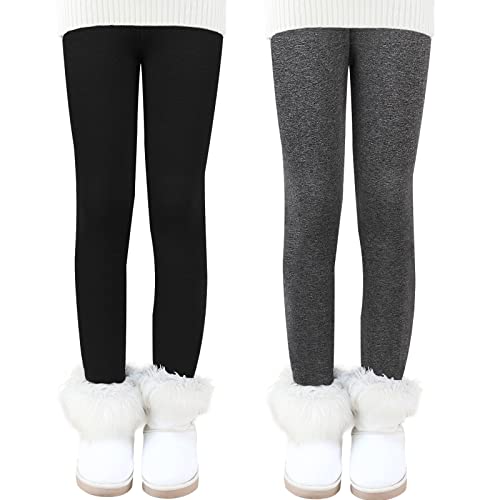 Auranso Thermo Leggings Mädchen Kinder Warme Gefüttert Leggings Winter Thermohose 2er Pack Schwarz/Grau 122-128 von Auranso