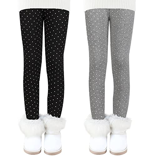 Auranso Thermo Leggings Mädchen Kinder Warme Gefüttert Leggings Winter Thermohose 2er Pack Schwarz/Grau A 110-116 von Auranso