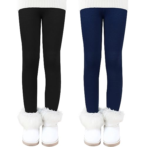 Auranso Thermo Leggings Mädchen Kinder Warme Gefüttert Leggings Winter Thermohose 2er Pack Schwarz/Marineblau 134-140 von Auranso