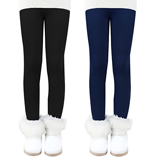 Auranso Thermo Leggings Mädchen Kinder Warme Gefüttert Leggings Winter Thermohose 2er Pack Schwarz/Marineblau 146-152 von Auranso