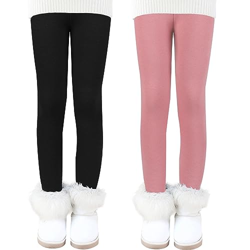 Auranso Thermo Leggings Mädchen Kinder Warme Gefüttert Leggings Winter Thermohose 2er Pack Schwarz/Rosa 128-134 von Auranso