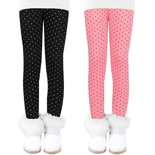 Auranso Thermo Leggings Mädchen Kinder Warme Gefüttert Leggings Winter Thermohose 2er Pack Schwarz/Rosa A 110-116 von Auranso