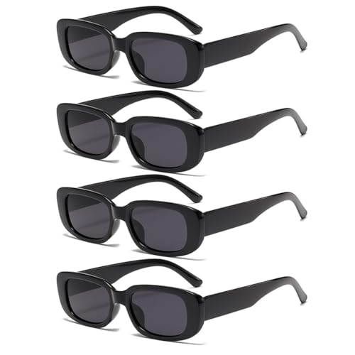 Aurasky 4 Stück Vintage Sonnenbrille Set, Retro Rechteckige Sonnenbrillen, Sunglasses Brille für Damen Herren Mode Accessoires party Strandurlaub F von Aurasky