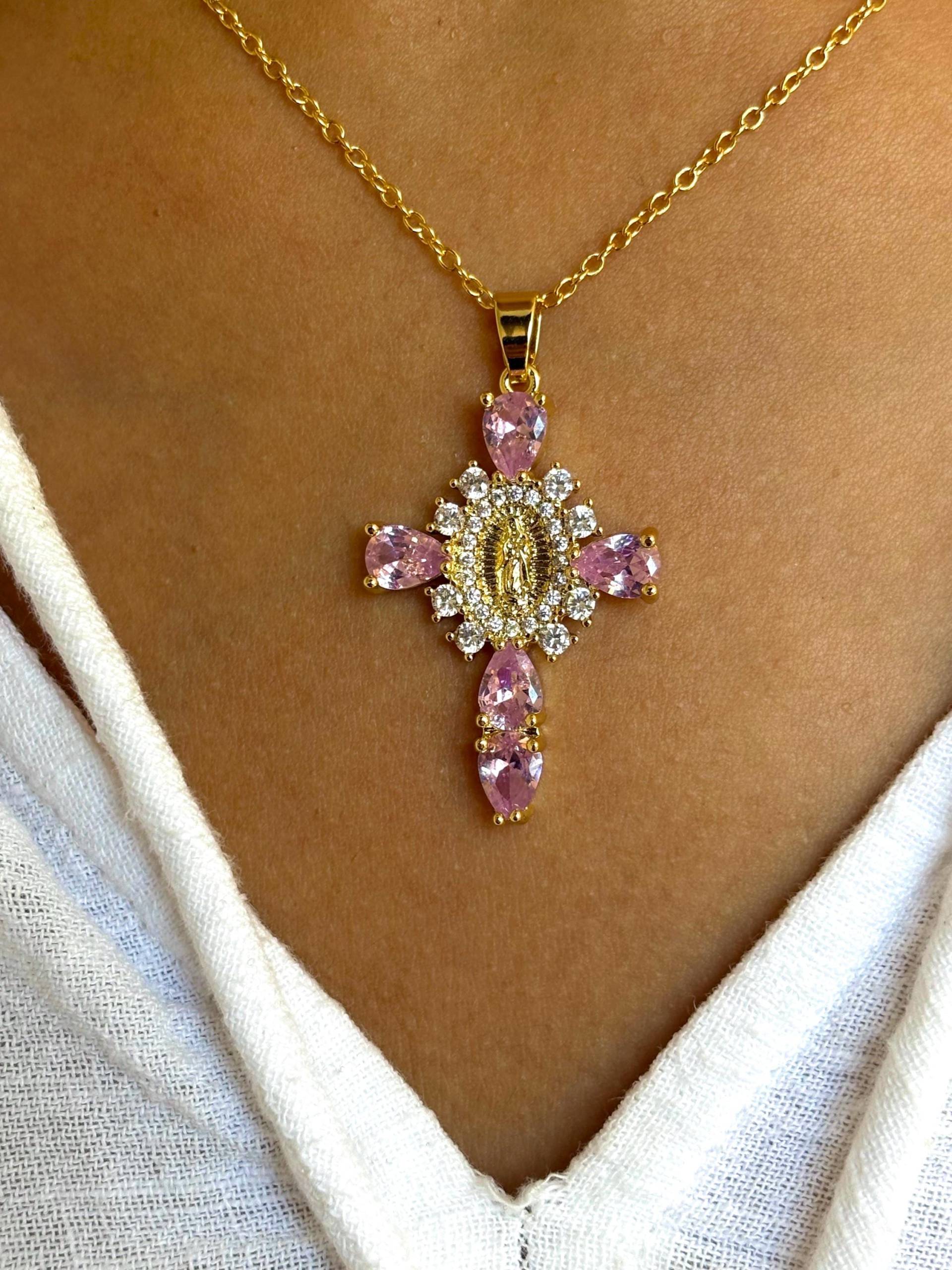 Kreuzhalskette, Jungfrauenmedallion, Geschenkidee Kreuz, Statement Kreuz Halskette, Charm, Christliche Geschenke, Zierliche Kreuzkette Kreuzhalskette, Jungfrauenmedallion, Geschenkidee Kreuz, Statement Kreuz Halskette, Charm, Christliche Geschenke, Zierliche Kreuzkette von AureaAccessoiresDE