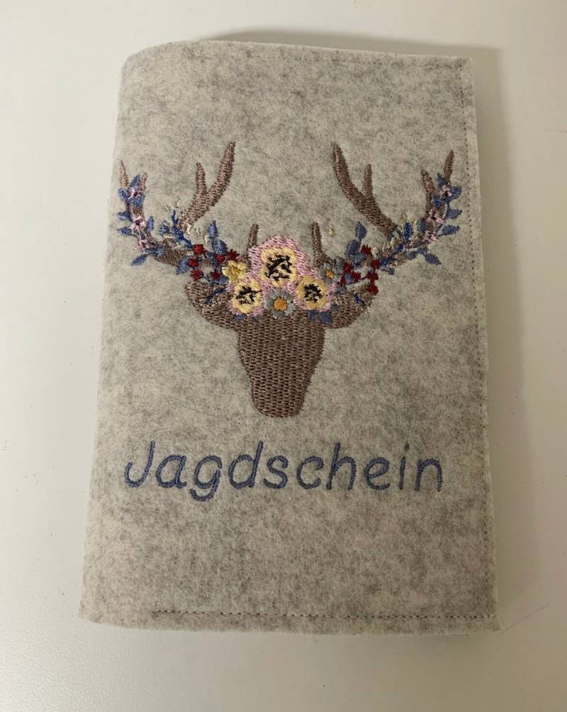 Jagdscheinhülle Aus Filz Beige |Rosa |Für Jägerinnen Hirsch |Blumen von AureaArtisShop