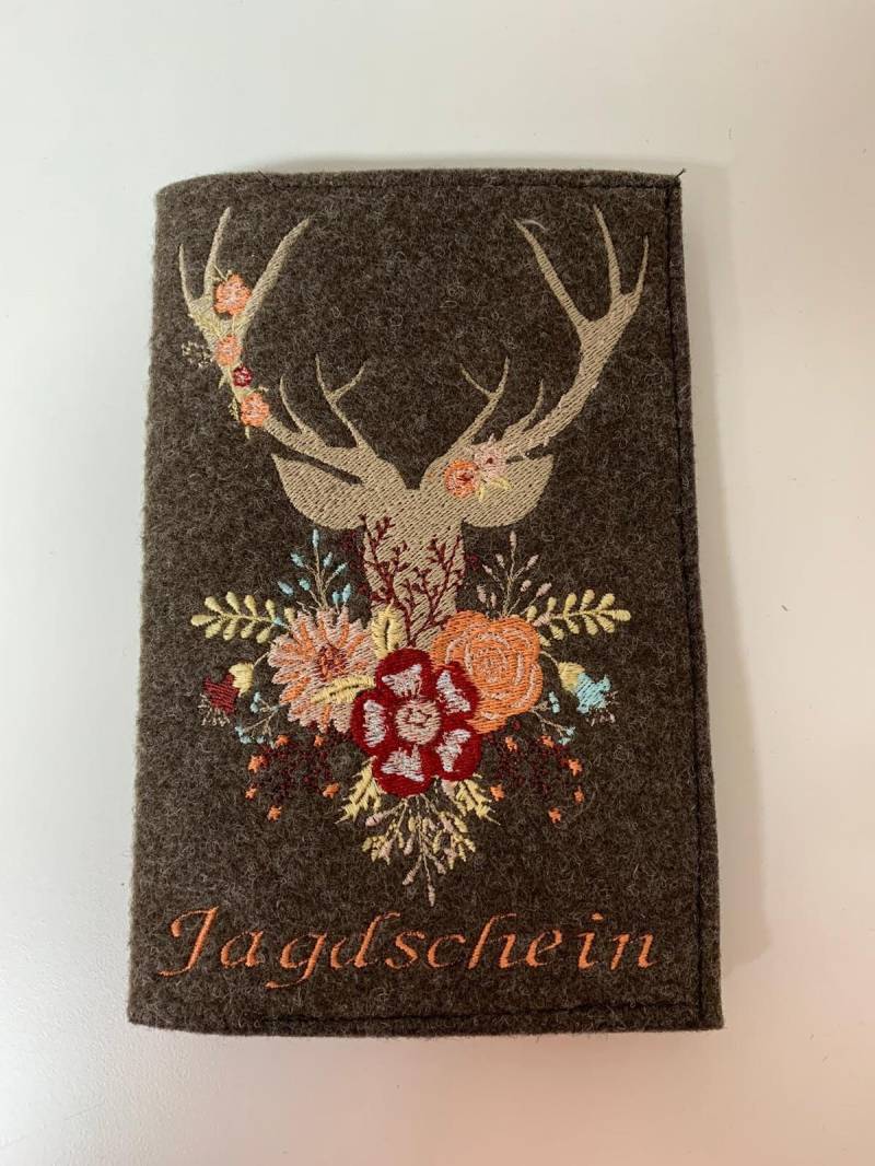 Jagdscheinhülle Filz Braun Mit Hirsch Blumen Hülle Für Jägerinnen von AureaArtisShop