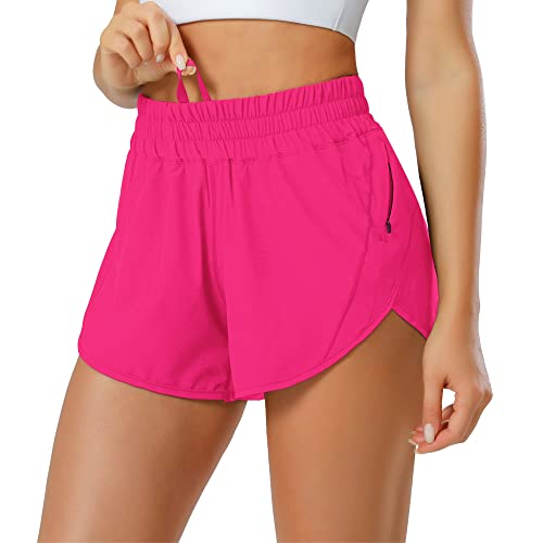 Aurefin Damen Workout Sport Active Laufshorts mit Taschen 6,3 cm, hot pink, Mittel von Aurefin