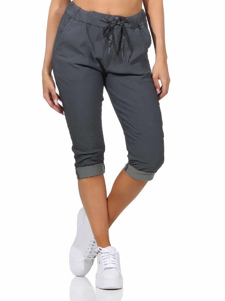 OriginalYou 7/8-Hose Damen Sommerhose Caprihose Kurze Hose moderne Knitteroptik, mit Gummibung & Kordelzug von OriginalYou
