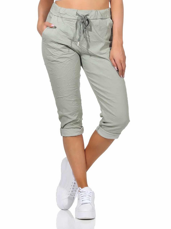 OriginalYou 7/8-Hose Damen Sommerhose Caprihose Kurze Hose moderne Knitteroptik, mit Gummibung & Kordelzug von OriginalYou