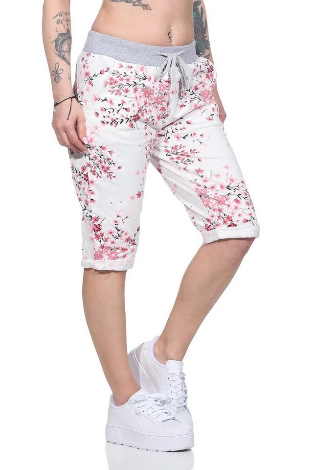 Aurela Damenmode Bermudas Kurze Damen Sommerhose leichte Bermuda Shorts gemustert mit elastischen Bund und Schnürung, auch in großen Größen von Aurela Damenmode