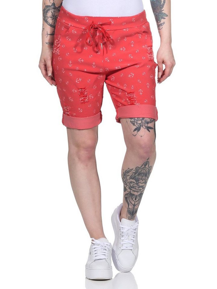 Aurela Damenmode Chinoshorts Kurze Damen Hose Sommer Chino maritime Bermuda Maritime Sommerhose mit modernem Anker Design von Aurela Damenmode