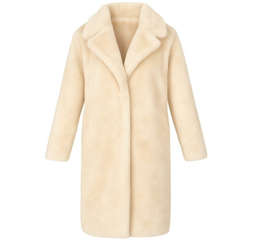 Aurela Damenmode Fellimitatmantel Damen Fellimitatmantel softer Plüsch Mantel LONG COAT mit Reverskragen, mit Druckknöpfen von Aurela Damenmode