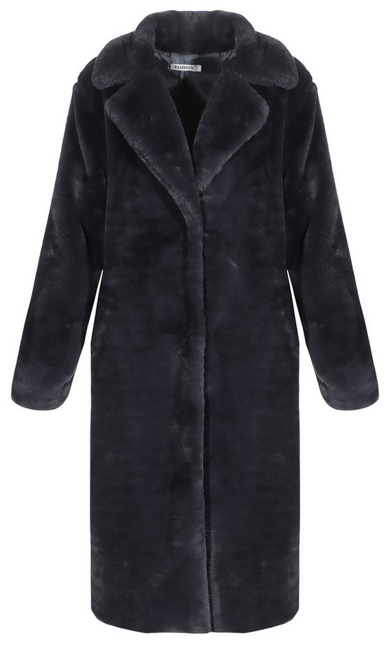 Aurela Damenmode Fellimitatmantel Damen Fellimitatmantel softer Plüsch Mantel LONG COAT mit Reverskragen, mit Druckknöpfen von Aurela Damenmode