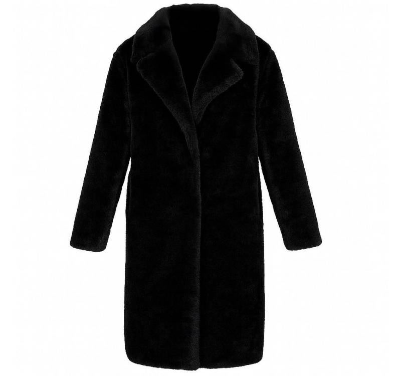 Aurela Damenmode Fellimitatmantel Damen Fellimitatmantel softer Plüsch Mantel LONG COAT mit Reverskragen, mit Druckknöpfen von Aurela Damenmode