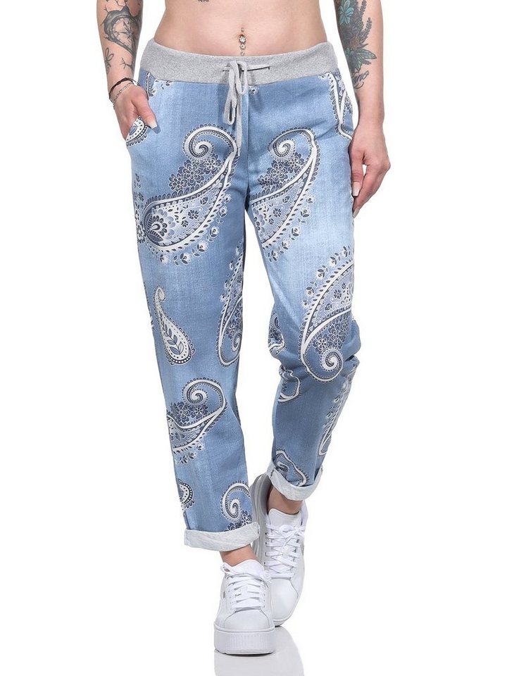 Aurela Damenmode Jogger Pants Freizeithose leichte Damen Haushose in moderner Jeansoptik Größe 36-46, mit elastischem Bund und Schnürung von Aurela Damenmode