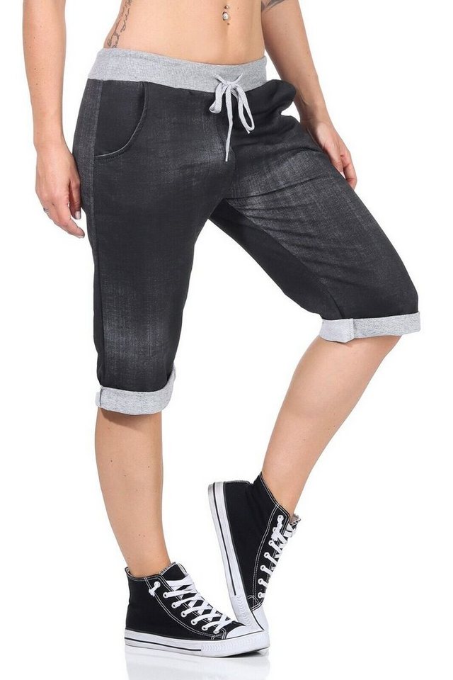 Aurela Damenmode Jogginghose Bermuda Damen Hose Kurze Jogpants leichte Shorts moderne Jeansoptik, mit elastischem Bund von Aurela Damenmode