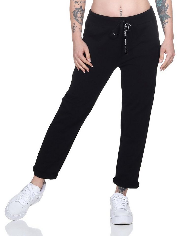 Aurela Damenmode Jogginghose Klassische Damen Jogginghose bequeme Haushose mit Schnürung leichte Jersey Qualität, mit Gummizug & Schnürung von Aurela Damenmode