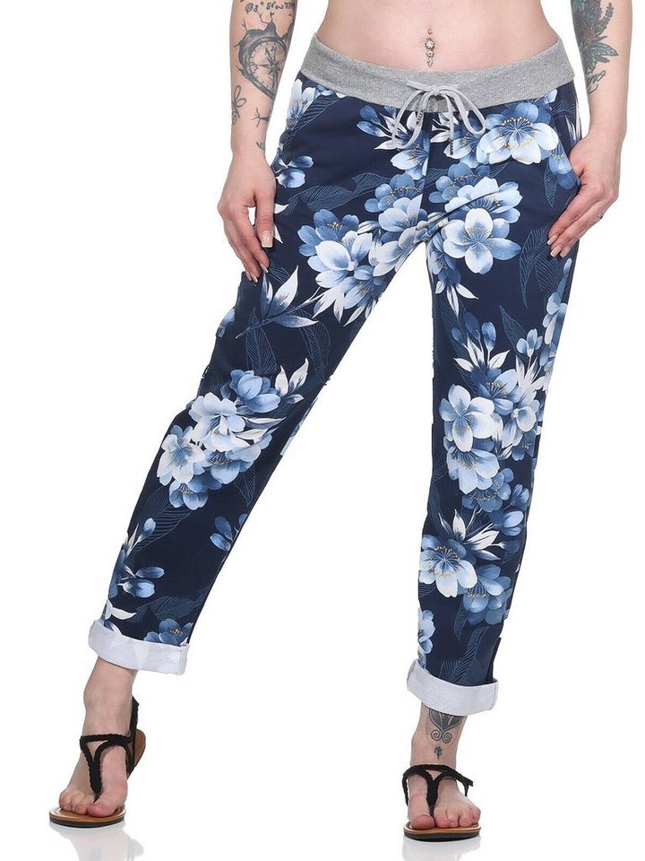 Aurela Damenmode Jogginghose Sommerhose leichte Schlupfhose Damen Haushose Blüten Design Größe 36 bis 46 von Aurela Damenmode