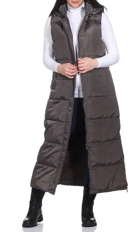 Aurela Damenmode Longweste Damen Steppweste Lange Weste gefüttert (1-tlg) in großen Größen erhältlich, mit Teddyfell von Aurela Damenmode