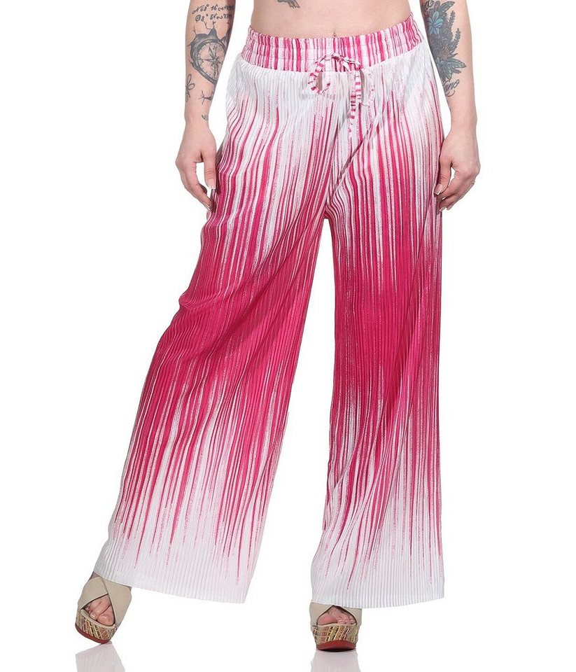 Aurela Damenmode Palazzohose Marlene Hose für Damen sommerliche Plisseehose Damen Culotte modischer Farbverlauf (Ombré-Look), luftige Plisse Optik, Deko-Bindeband von Aurela Damenmode