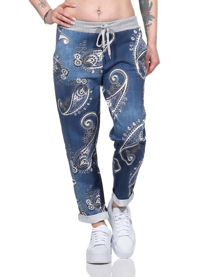 Aurela Damenmode Jogger Pants Freizeithose leichte Damen Haushose in moderner Jeansoptik mit elastischem Bund und Schnürung von Aurela Damenmode