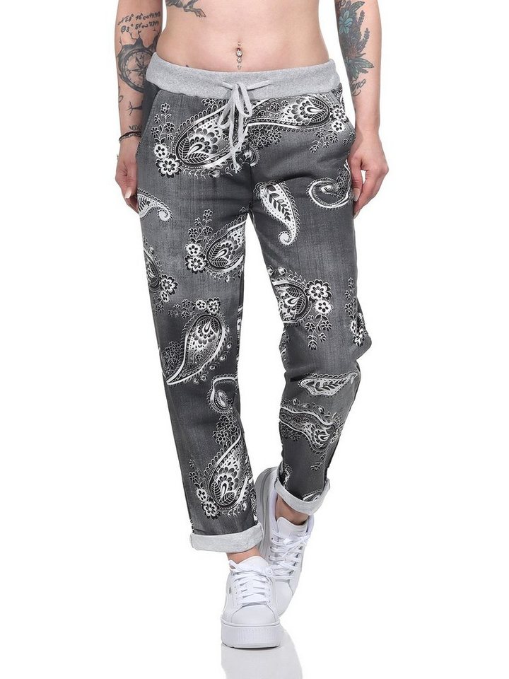 Aurela Damenmode Jogger Pants Freizeithose leichte Damen Haushose in moderner Jeansoptik mit elastischem Bund und Schnürung von Aurela Damenmode