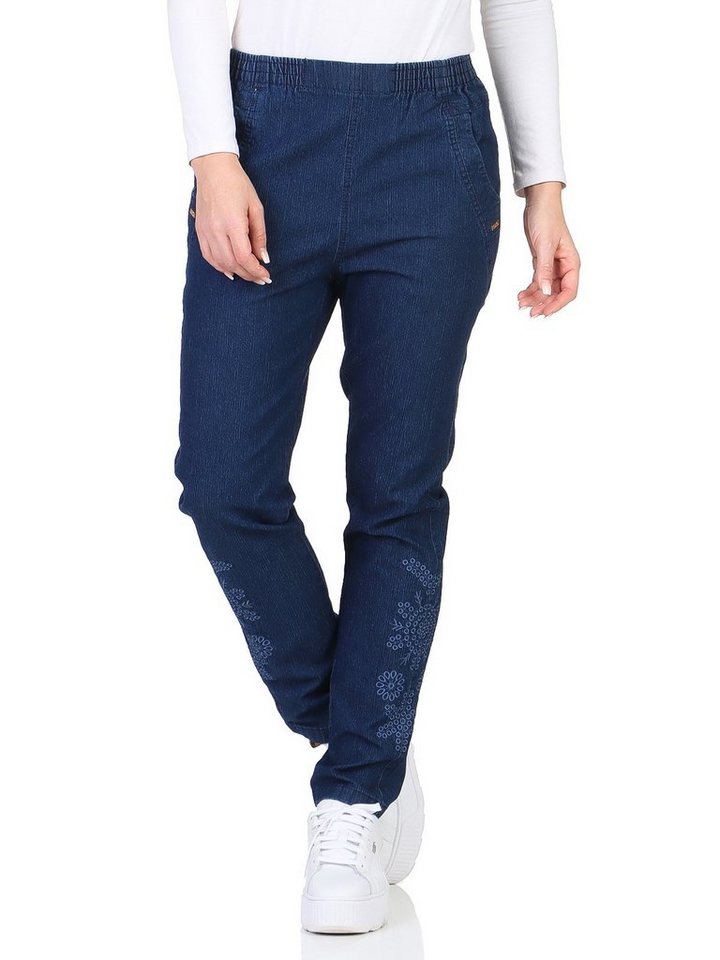 Aurela Damenmode Schlupfjeans Freizeithose klassische Damen Jeanshose Denim Schlupfhose auch in großen Größen erhältlich, moderne Stickerei, Bequembund von Aurela Damenmode